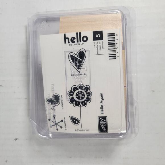 New Unmounted Stampin' Up Set of 4 Hello Again Flower Heart Butterfly - Picture 2 of 3